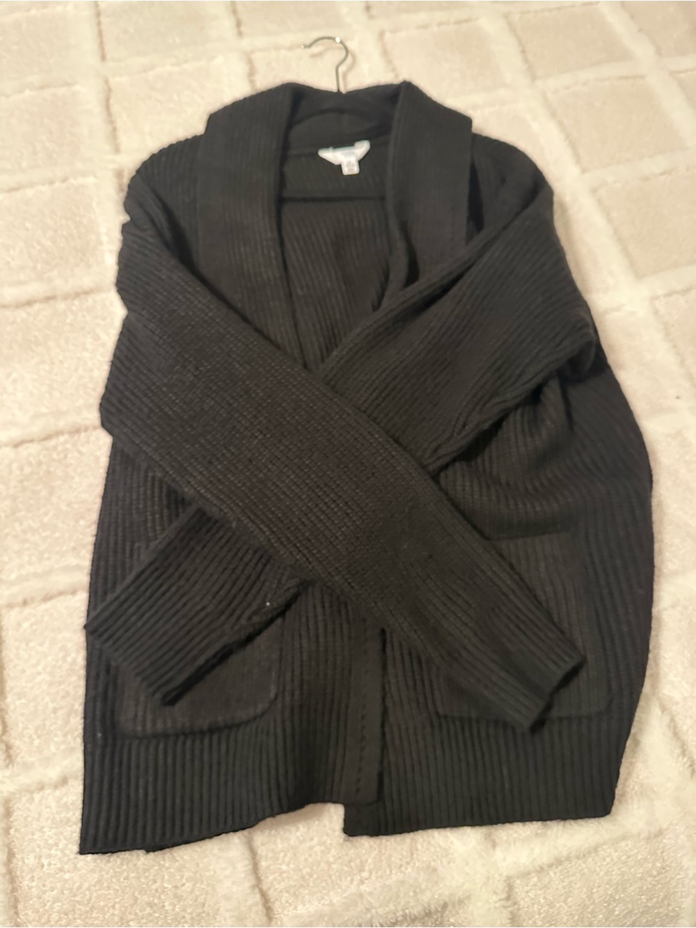 Time and Tru Black Ribbed Shawl Collar Cardigan